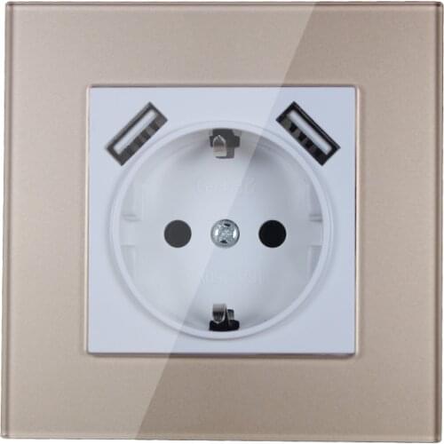 USB Wall Electronic Socket 5V2A Eu Standard Power Outlet With Dual Home Usb Plug Charger Power Socket With Usb Acrylic Grey YB7