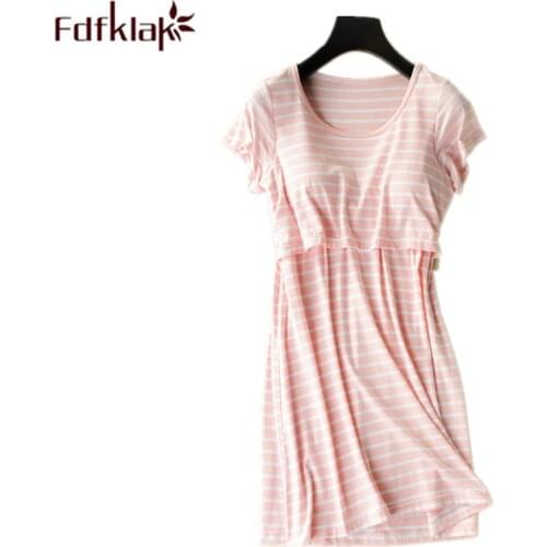 Fdfklak Modal Stripde Maternity Nightwear 2020 Summer Dress For Pregnant Women Nightie For Nursing Nightgown Breastfeeding F240