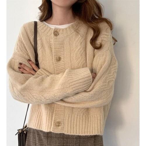Single Breasted Knit Sweater Women O-Neck Long Sleeve Loose Casual Vintage Jumpers Harajuku Elegant Cashmere Cardigans New X884