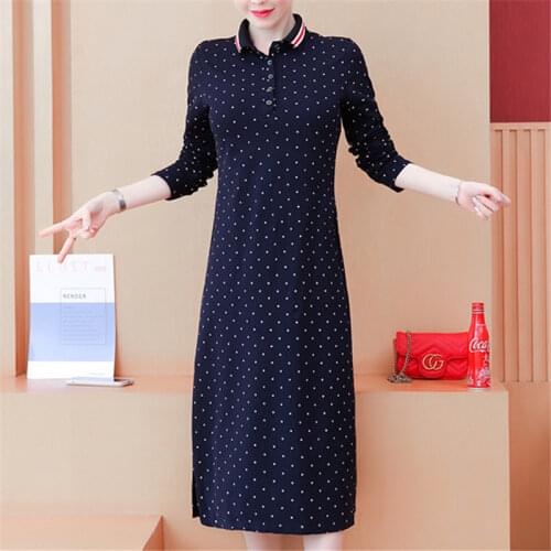 Oneimirry Autumn Polka Dot Polo Dress Women Plus Size Clothes Casual Long Sleeve Midi Dresses Female Cotton Vestidos 2021 New