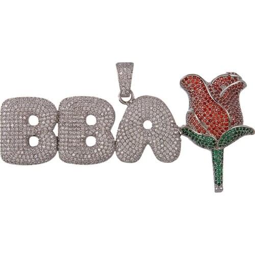 Hip Hop Jewelry Custom letters & Rose Iced Out Pendant Necklace For Men Women Gifts New Arrival Micro Pave Zircon Necklace