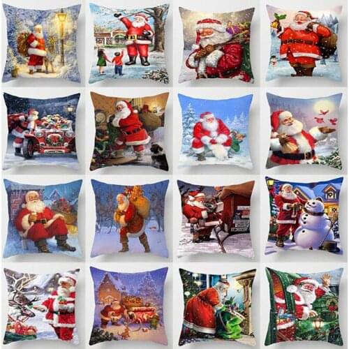Santa Claus Printed Pillow Cover Bedroom Living Room Sofa Pillowcase Santa Claus Pattern Home Decoration Pillowcase