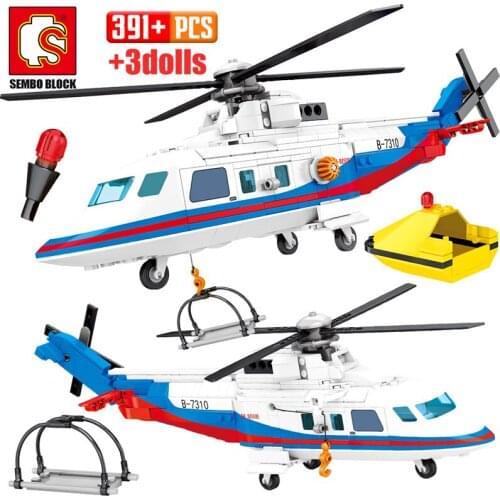 SEMBO 391pcs City Police Helicopter Model Building Blocks Military Emergency Rescue Plane Figures Bricks Toys for Children