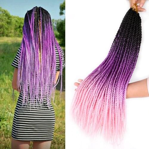 Senegalese Twist Hair Crochet Braids 24" 20Strands/Pack Ombre Braiding Hair Grey Purple Pink Blue Blonde Crochet Hair Extensions