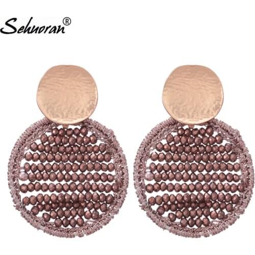 Sehuoran Oorbellen Stud Earrings For Woman Round Bobo Crystal Beads Handmade Big Earrings Fashion Jewelry Statement Earrings