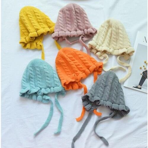 Baby Girl Hats Fashion Ruffled Windproof Baby Girl Caps Red Knitted Childrens Hats For Autumn Winter 9 Color