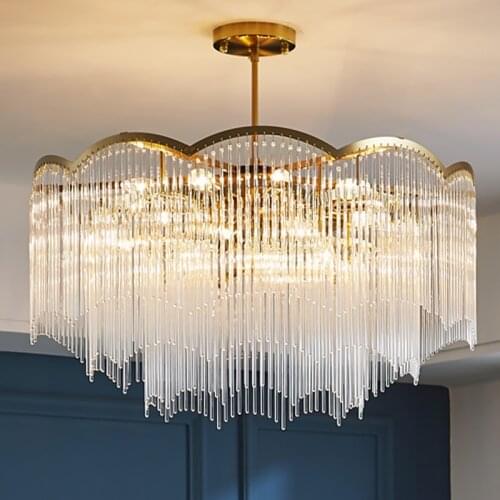 Modern crystal gold chandelier glass stick round hanging lamp indoor lighting fixtures for living room lustre Люстра