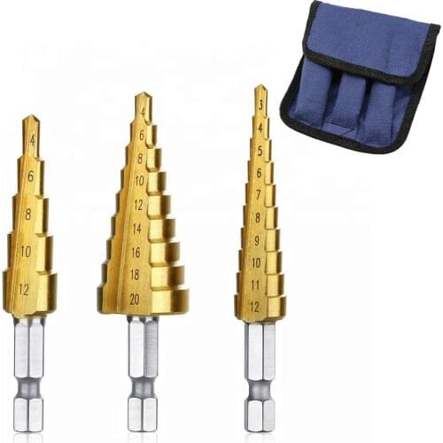 3pcs/set HSS Step Drill Bit 3-12 4-12 4-20 Straight Groove Step Drill woodworking Metal tools Hole Cutter Drilling herramientas