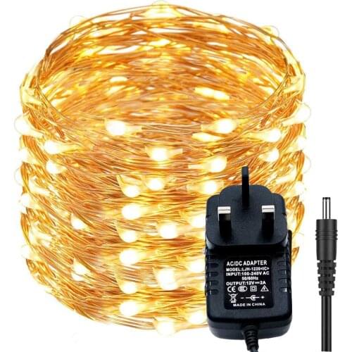 10m 20m LED String Light Fairy Lights 12V DC Warm White/Blue/RGB Silver Copper Wire String Decoration with EU/US/UK Power Plug