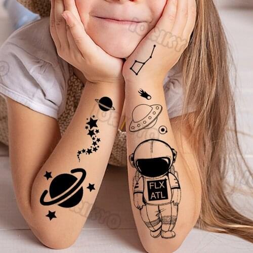 Outer Space Astronaut Temporary Tattoos For Children Boy Adult Girl Black Fake Face Tattoo Sticker Star Galaxy DIY Tatoo Planets