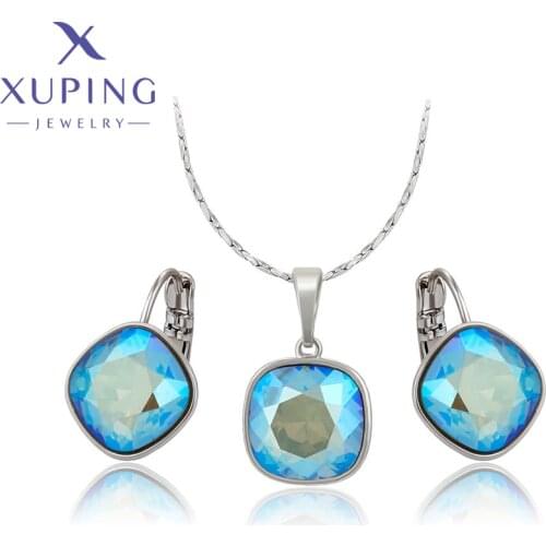 Xuping Jewelry New Design Crystals Jewelry Set Rodium Color Mixed Pendant Earrings Women Girl Gift