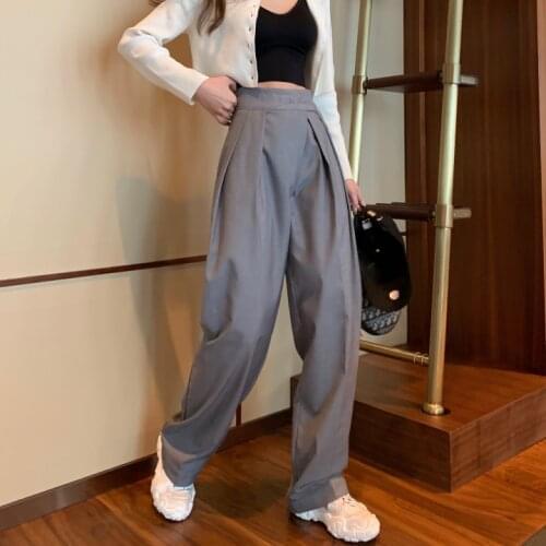 WHCW CGDSR solid korean style 2020 trousers women Straight wide leg pant high waist Streetwear autumn casual woman pants winter