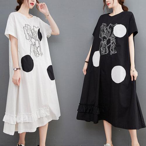 Printed Baggy Dress Ruffled Stitching Large Size Clothing 2021 Summer Short Sleeve A-Line Women Casual Dress zh1681