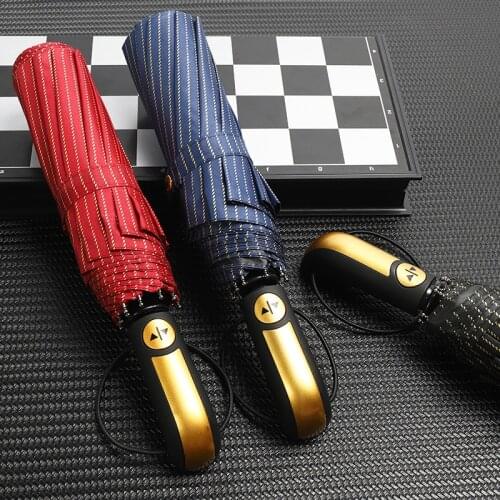 Full Automatic Business Umbrella 10 Bones Three Folding Male Female Parasol Umbrella Rain Women Windproof Luxury Umbrella Men