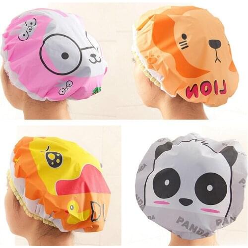 1pcs Cute Kawaii Shower Cap Women Hat for Baths and Saunas Lace with Elastic Band Spa Cap for Women and Children Protective Cap
