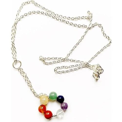 7 Chakra Stones Silver Chain Handmade Pendant Copper Wire Wrapped Necklace Natural Stone Decoration Accessories Wholesale 1pc