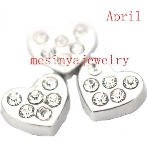 10pcs Heart Shape Inlay Crystal April Birthstone Custom Floating Charms For Glass Locket