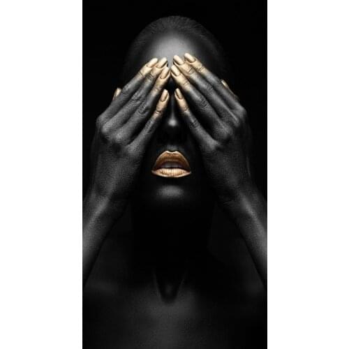 120x225cm Black Gold Lip Nude Woman Oil Painting on Canvas Cuadros Posters and Prints African Wall Art Picture for Living Room