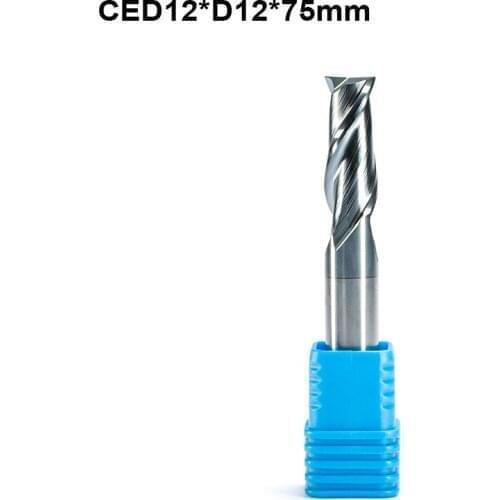 2pc HRC55 SHK 12mm CEL 30mm OVL75mm 2 Flute Milling Cutter Metal Aluminum Wood Copper Tool Alloy Carbide Tungsten Steel End Mill