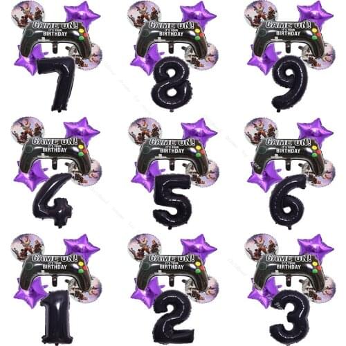 6pcs/Set Fortnite Game Children Birthday Party Decoration Set Birthday Number Aluminum Film Game Handle Star Balloon Decoration