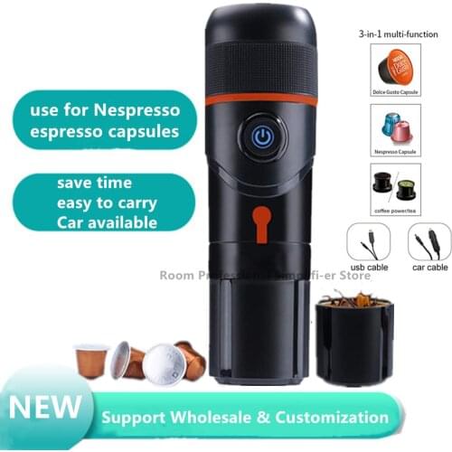 12V Car Espresso Coffee Machine Portable Coffee Maker Espresso Machine USB Charging Car Heating Coffee Powder for Home Travel