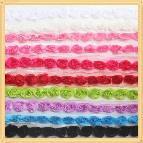 10/30y 5cm Shiny Shabby Chiffon Rose Lace Trimming For DIY Baby Girls Headwear Rompers Jumpsuit Dress Clothes Making Accessories