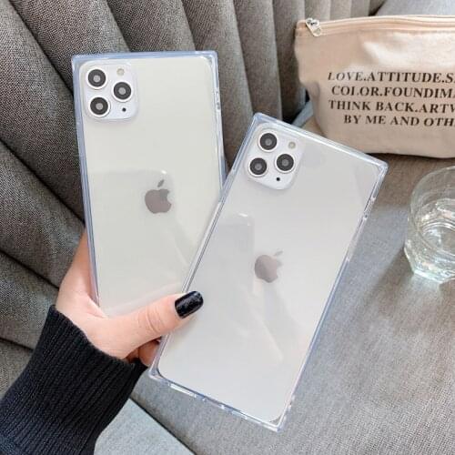 Square Design Phone Case For iPhone 12 Mini 12 11 Pro X XR XS Max 6 6s 7 8 Plus Fashion Candy Color Clear Soft TPU Phone Case