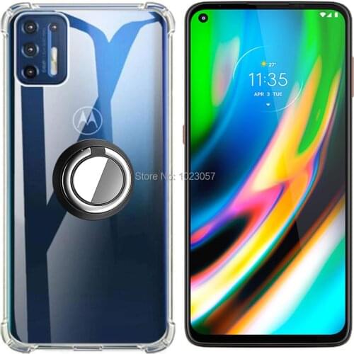 Case For Moto G9 Plus Finger Ring Holder Clear Soft TPU Transparent Shockproof Airbag Cover For Motolora Moto G9 Plus XT2087-1