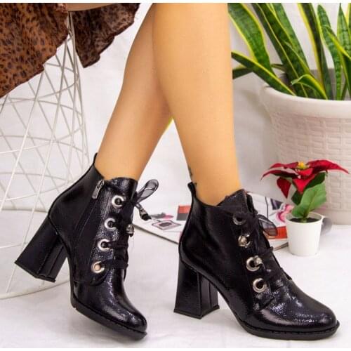 Tonar Sacira Black Japanned Leather Decorated High-Heeled Women 'S Boots New Season Laced Stapler Tedaylı Winter