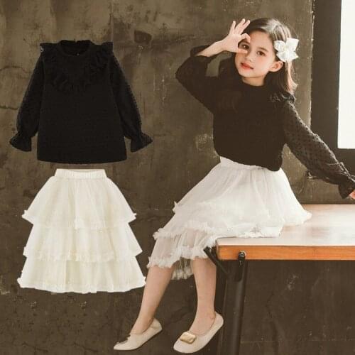 2020 Big Girl Spring Autumn Clothing Set Dot Shirts+cake Skirts,kids 2pcs Fashion Princess Sets Children Clothes