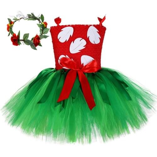 Hawaii Hula Lilo Tutu Dress with Flowers Crown Baby Girls Luau Birthday Party Dress Kids Halloween Princess Lilo Costume Outfit