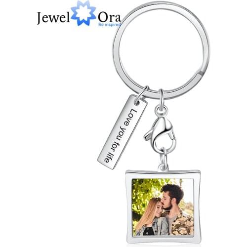JewelOra Personalized Custom Photo keychains for Ladies Stainless Steel Engraved Date Calendar Keyring Memory Jewelry Gifts