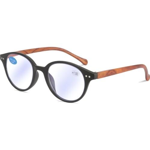 Round Retro New Glasses Imitation Wood Grain Reading Glasses Mens and Womens Glasses Frame Anti-blue Lenses