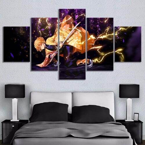 Modular Picture HD Printed Poster 5 Pcs Demon Slayer Kimetsu No Yaiba Anime Canvas Paintings Wall Art For Living Room Home Decor