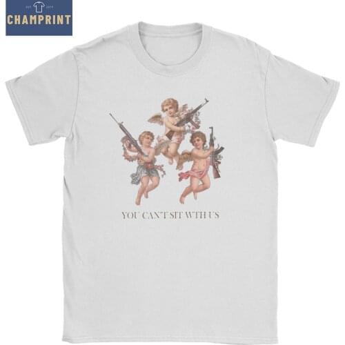 You Can't Sit With Us Angel T-Shirts for Men Kawaii Cherub Cool 100% Cotton Tees Round Collar Short Sleeve T Shirts Summer Tops