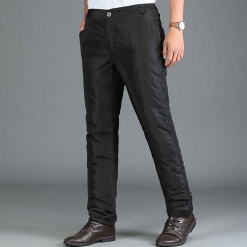 Mens Down Padded Winter Pants High Waist Mens Winter Business Pants Warm White Duck Down Padded Trousers Men Black PT-137