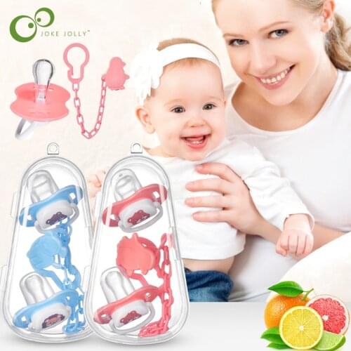 Baby Pacifier Set Silicone Nipple + Chain Combination Baby Sleeping Pacifier 2 Nipple 1Chain 1Dustproof Pacifier Storage Box ZXH