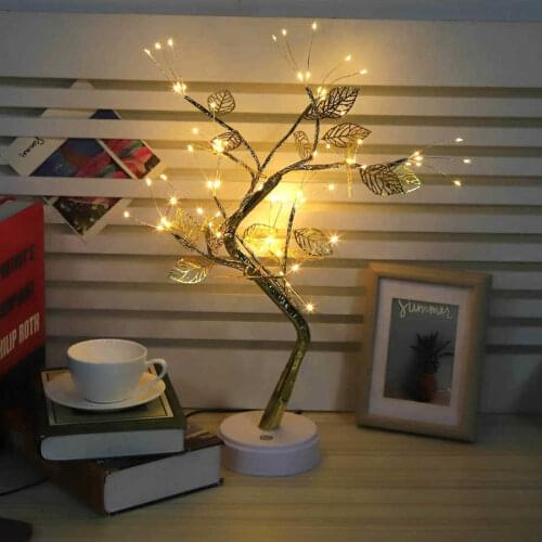 72LED Golden Leaves Tree Lamp USB Copper Wire Table Lamp Night Light for Home Indoor Decor Sensor Control