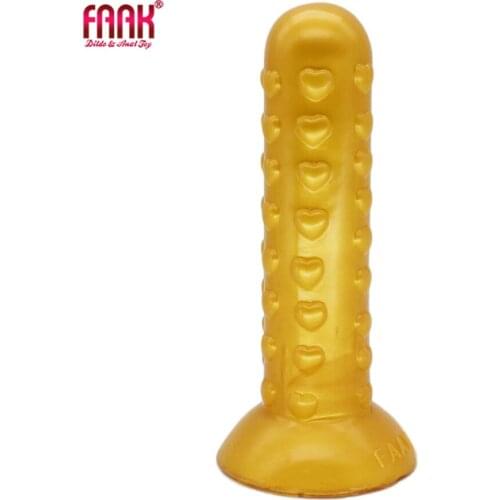 FAAK 2020 new golden anal plug heart bump stick butt stuffed silicone dildo vagina stimulate sucker sex toys for women men