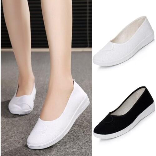 2021 Spring New Old Beijing Cloth Shoes Womens Flat Nurse Shoes Soft Bottom Comfortable White Work Shoes Pumps Non-Slip