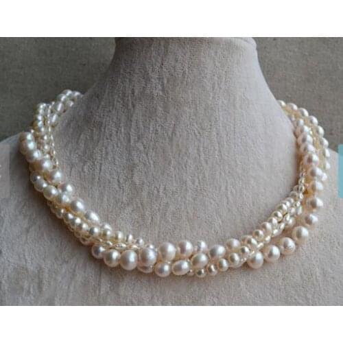 New Arrival Favorite Pearl Jewelry 4 Strands 18inches 3-9mm White Genuine Freshwater Pearl Necklace Wedding Party Women Gift