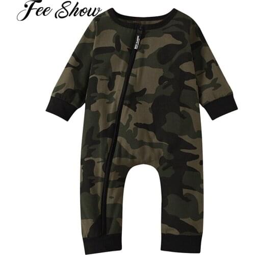 Infant Baby Girls Boys Camouflage Print Rompers Jumpsuit Long Sleeve Diagonal Zipper Romper Baby Boy Cotton Round Neck Jumpsuits