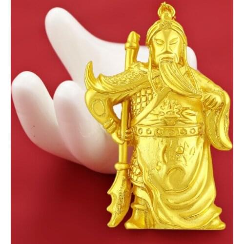 Classical 24K Yellow Gold Pendant For Women Men Hollow Guan Gong Figure Shape Sand Gold Pendant No Necklace Fine Jewelry Gift