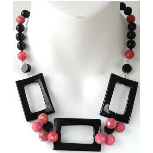 New Arriver Handmade Black Agate,Pink Rhodonite Gem-Stone Necklace