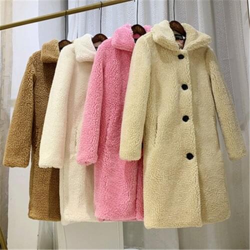Mid-Length Sheep Shearing Coat Female 2019 Winter Fashion New High-Neck granule Wool Faux Fur Loose Thickening Coat Tide HHH0105