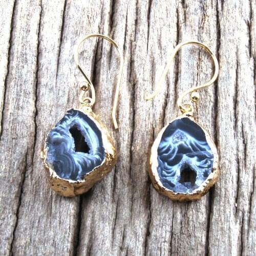 RH Fashion Jewelry Natural Stone Irregular Druzy Drop Earrings For Women Earring