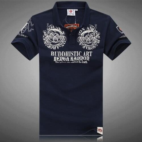 Japanese tattoo Polo Shirt Mens Casual Flower Print Cotton Short Sleeve shirt Man Frescoes Pattern Design Punk Tops Tee Shirts