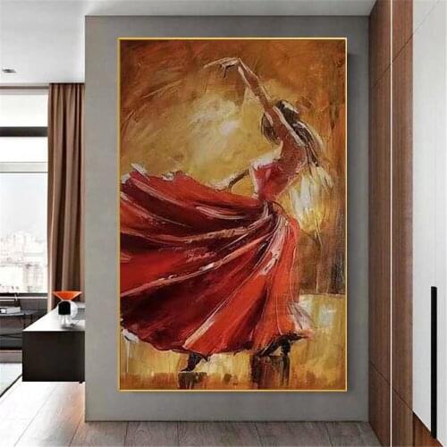 Hand-painted oil painting dancing girl in red skirt wall art canvas painting artist body art picture home decor hanging painting