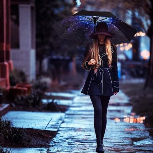 Starry Sky Folding Umbrella Windproof Black Glue Anti UV Coating Compact Auto Open Close Travel Umbrella For Women Men