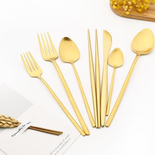 304 Stainless Steel Gold Luxury Cutlery Set Dinnerware Silverware Fork Knife Spoons Chopsticks Tableware Set Gift Dropshipping